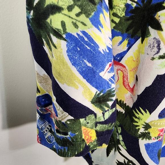 Talbots Womens Cardigan Sweater 0X Tropical Palm Flamingo Button Stretch Knit - Picture 6 of 9